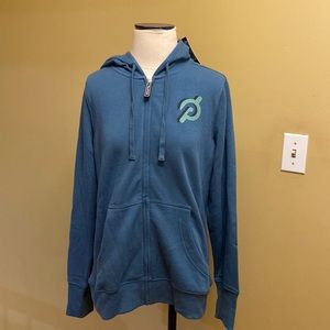 NEW Peloton Zip Front Hoodie Sweatshirt Teal Digi Bloom Floral Logo Large